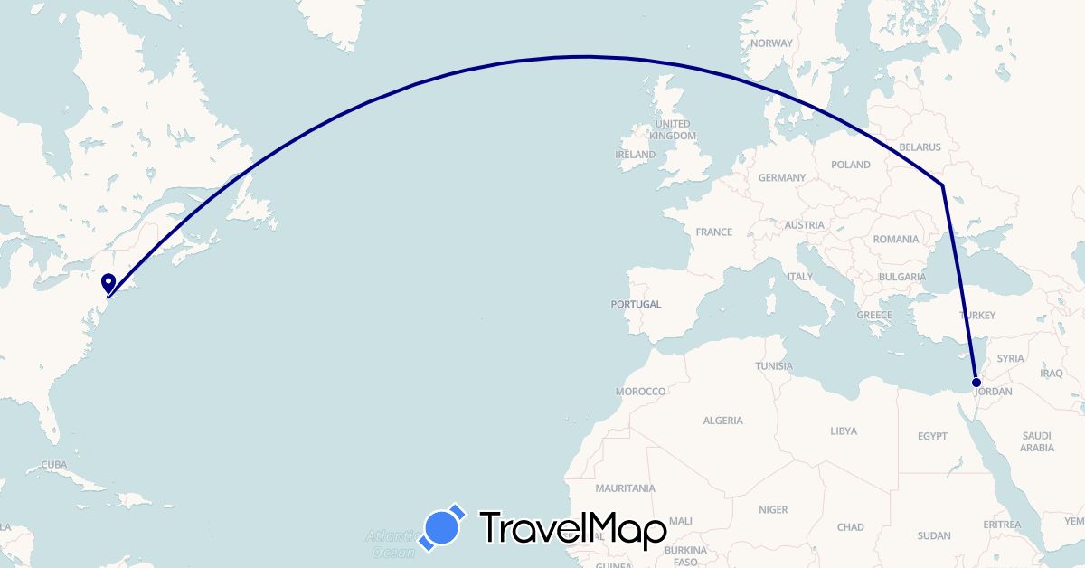 TravelMap itinerary: driving in Israel, Ukraine, United States (Asia, Europe, North America)